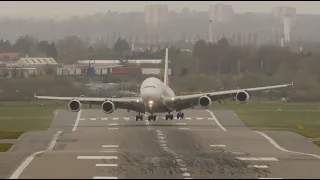 Airbus A380 landing and Impressive Boeing 737 Ryanair crosswind takeoff