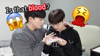 Throwing Up Fake Blood Prank On Boyfriend!🤮🍷 [Gay Couple Lucas&Kibo BL]