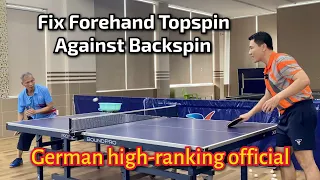 Ti Long guides and corrects Forehand Topspin Against Backspin for high-ranking German officials