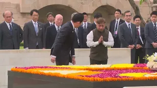 Japanese Prime Minister Fumio Kishida pays tribute to Mahatma Gandhi at Rajghat in Delhi