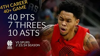 Anfernee Simons 40 pts 7 threes 10 asts vs Spurs 23/24 season