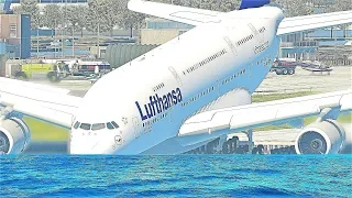 Lufthansa A380 Runway Overrun Emergency Landing, Airplane Crashes