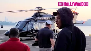 Jay-Z Signs Autographs & Boards His Private Helicopter En Route From Manhattan To The Hamptons In NY