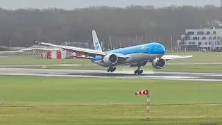 (4K) Plane spotting during STORM Dudley at Schiphol airport - A380, 777, 767, A330, etc!