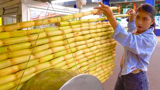 100% Fresh & Sweet! The Process Of Making Sugarcane Juice - Cambodian Street Food