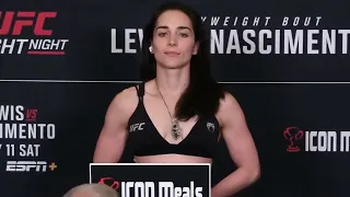 JJ Aldrich and Veronica Hardy - Official Weigh-ins - (UFC Fight Night: Lewis vs. Nascimento)