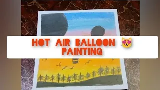 Hot Air balloon sunset scenery | Drawing with oil pastel | #Art&creftwithAlfari