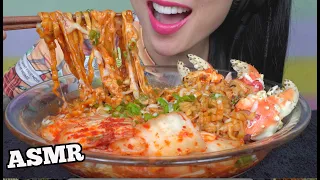 ASMR SPICY CHEESY NOODLES + KING CRAB CLAW + KIMCHI (EATING SOUNDS) NO TALKING | SAS-ASMR