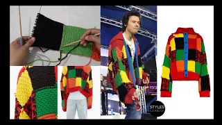 HARRY STYLES SWEATER PT. 5 CUADROS NEGROS Y DECLIVE DE HOMBROS/ PUNTO ARROZ || TEJIDO CREATIVA