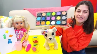 Ayşe ve Baby Born Gül ile etkinlik videosu! Sulu boya ile baskı yapalım!