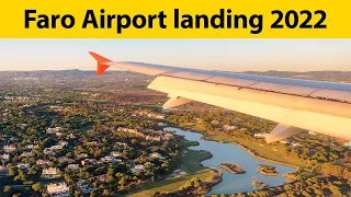 Faro Airport landing at sunset in 4K