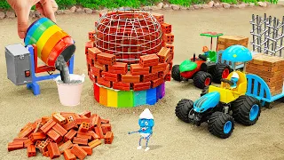 Diy tractor making mini Mushroom House Construction | diy House by Concrete & mini Bricks | HP Mini