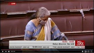 Union Minister Nirmala Sitharaman lays a copy of Union Budget 2021-22 in Rajya Sabha | Feb 1,2021