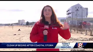 Clean up beings after coastal storm |WMTW| Emily Pike