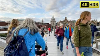 Walking around Millennium Bridge & St. Paul's Cathedral, London Walking Tour 4K HDR