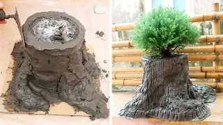 DIY Potted Tree Shaped Unique And Novel From Concrete | DIY Garden Ideas