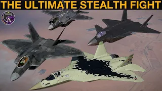 F-22 Raptor & F-35 Lightning vs Su-57 Felon & J-20 Mighty Dragon: BVR Missile Fight | DCS