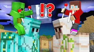 JJ and Mikey CONTROL IRON and DIAMOND GOLEM MIND in Minecraft Challenge - Maizen JJ and Mikey Battle