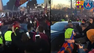 Crazy Scenes outside Camp Nou as Barcelona Fans surround Players Cars and support the Team