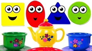 Kids Learn Colors & Shapes with Mini Tea Set & Play Doh for Children | Teach Colours & Shapes Songs