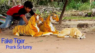 Fake Tiger Prank Dog vs 2 Tiger It Really So Funny Just For a laugh