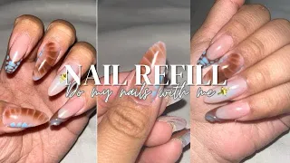 EASY Nail  Art Tutorial | Acrylic Refill| Brown and Blue Design 💅🏽✨