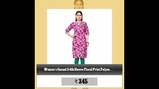 Floral Print Polyester Knee Length Straight Kurti (Rani)#viral #yttrending