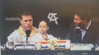 Canelo's daughter sticks out her tongue at Bivol.