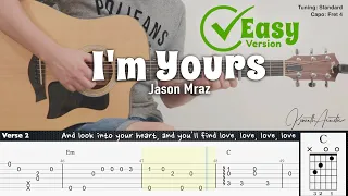 I'm Yours (Easy Version) - Jason Mraz | Fingerstyle Guitar | TAB + Chords + Lyrics