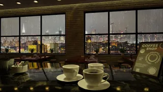 Relax in a Cozy Coffee Shop with an amazing view of the city | Rain Sounds for Sleeping | 3D | 4K