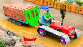 Tractor is stuck in mud!! Diy tractor making heavy trolley full of bricks loading | @SunFarming