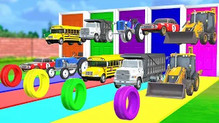 Choose The Right Door With Tires JCB, Tractor, Car, School Bus, Truck 3D Vehicle Game