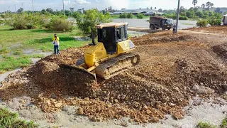 Wonderful show! The 2nd New Project Fill up Land processing Dump truck & DOZEr push soil clear land