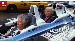 Donald Trump Catching A Ride In An IndyCar With Mario Andretti