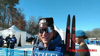 Interview with Gus Schumacher USA winner of 10K race at Cross Country World Cup, Minneapolis MN USA
