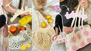 crochet bags tutorial ep.3 | granny square tote bag (perfect for uni/school) & mesh market/beach bag