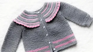 BEAUTIFUL cardigan, coat or jacket for girls with EASY GARTER STITCH PATTERN in various sizes
