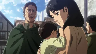 Keith Shadis tells Eren about Grisha and Carla Yeager's past. Eren Yeager inherits the Attack Titan