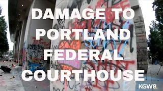 Raw video: Inside the fence surrounding the federal courthouse in downtown Portland