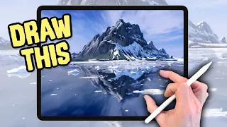 IPAD PAINTING TUTORIAL - Mountain Lakes landscape art in Procreate