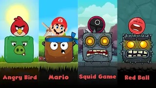 Red Ball 4 Fusion Battle: Red Ball, Angry Bird, Mario Ball & Squid Game Ball Vs All Boss