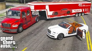 GTA 5 Real Life Mod #175 Freightliner M2 Hauler Delivering A Rolls Royce Dawn In An Enclosed Trailer