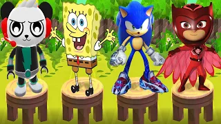 Tag with Combo Panda vs Sonic Dash vs PJ Masks Owlette vs Spongebob Runner - Run Gameplay