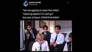 ten struggling to open the chips and taeyong opens it in one go