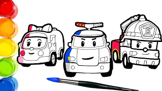 ROBOCAR POLI drawing and coloring for kids/ toddlers Poli, Roy, Amber . learn colors . Tim Tim TV