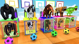 Basket Ball Game With Cow Mammoth Elephant Tiger Gorilla Dinosaur Wild Animals Escape Cage Game