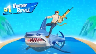 VICTORY ROYALE While ONLY RIDING A SHARK! (Fortnite Season 3)