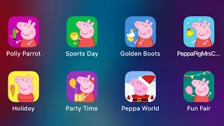 Peppa Pig Polly Parrot,Sports Day,Golden Boots,Happy Mrs Chicken,Holiday,Party Time,Peppa World