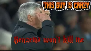 Ancelotti’s reaction to Benzema’s Panenka penalty kick against Manchester city.