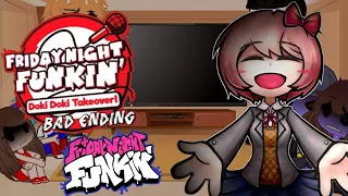 Friday night funkin' reacts to Doki Doki Take over (Bad ending) (Vs DDLC)(Fnf reaction) (Gacha Club)